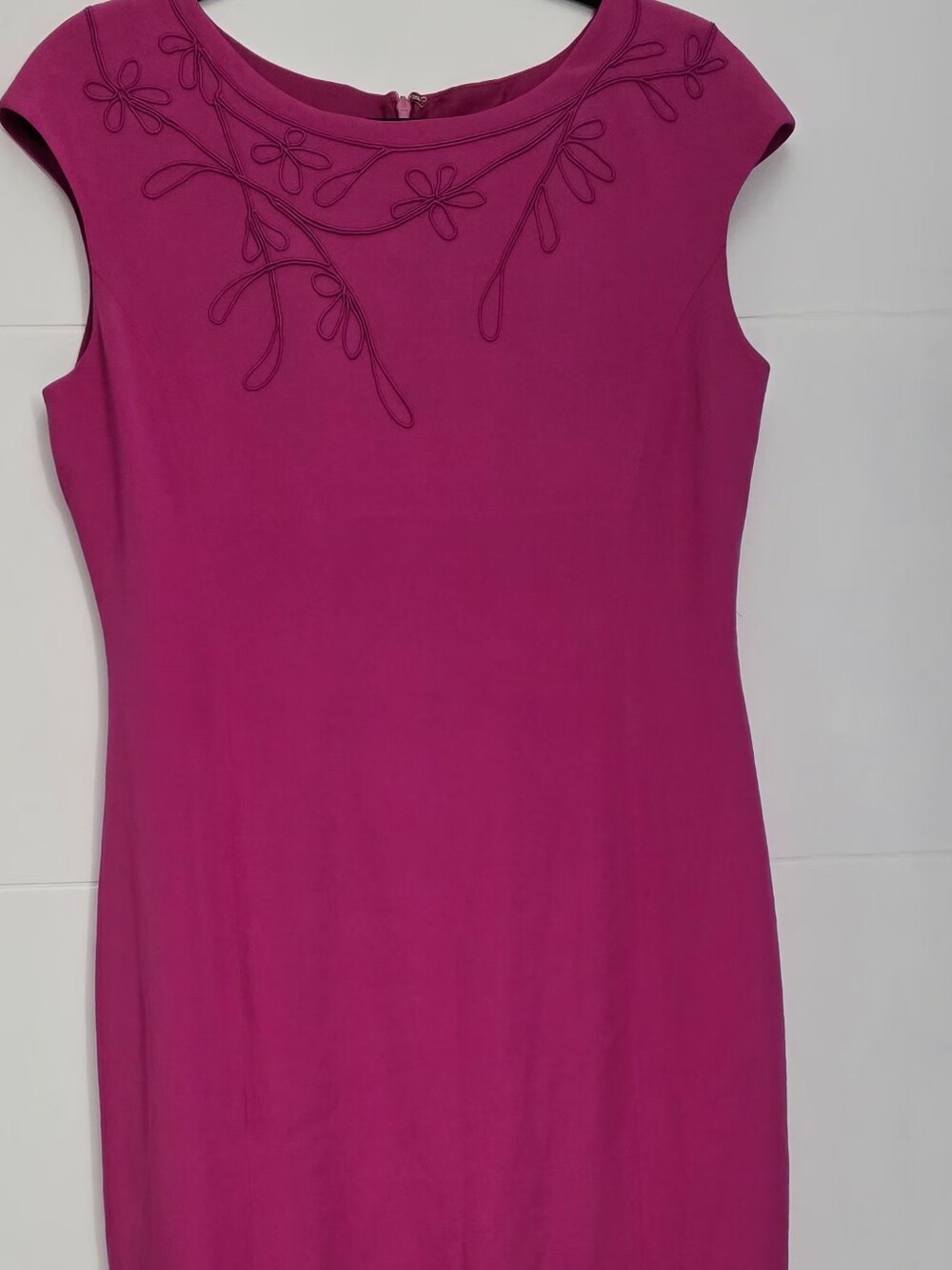 Magenta Pink Soutache Floral Embroidered Cap Sleeve Column Maxi Dress